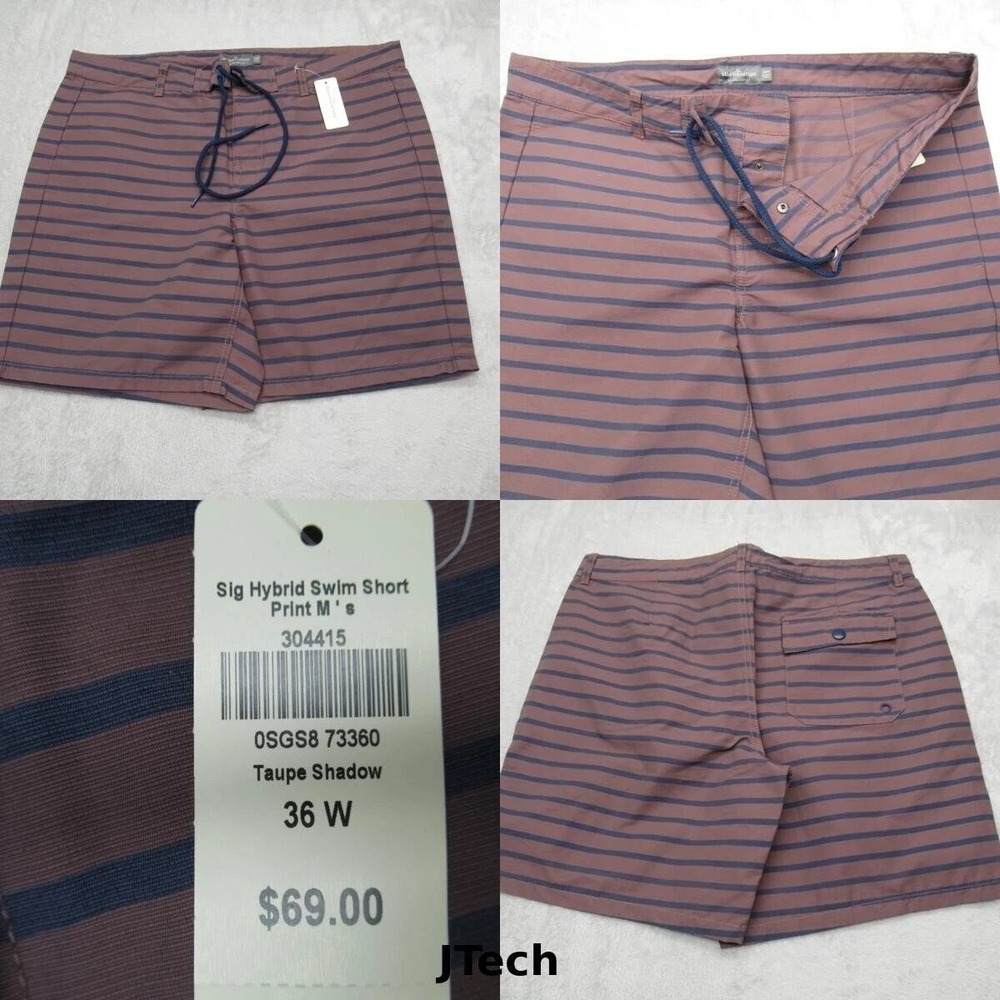 LL Bean Board Shorts Mens 36W Blue Striped Swim Trunks Beach Pool Drawstring